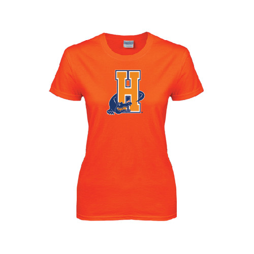 Community College Womens Orange Short Sleeve Tee-Hostos H w/Alligator