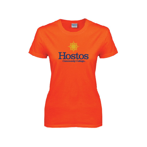 Community College Womens Orange Short Sleeve Tee-Hostos Community College w/Sun