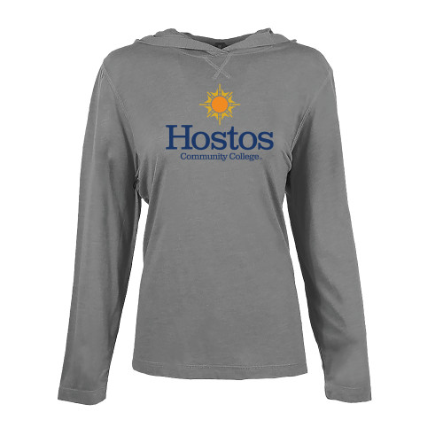 Womens Grey Heather Long Sleeve Hooded Tee-Hostos Community College w/Sun