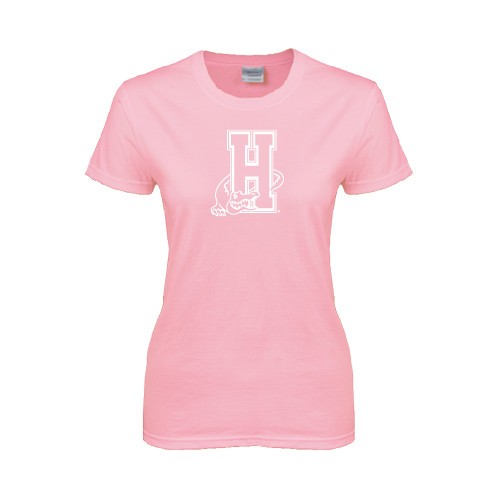 Community College Womens Pink Short Sleeve Tee-Hostos H w/Alligator