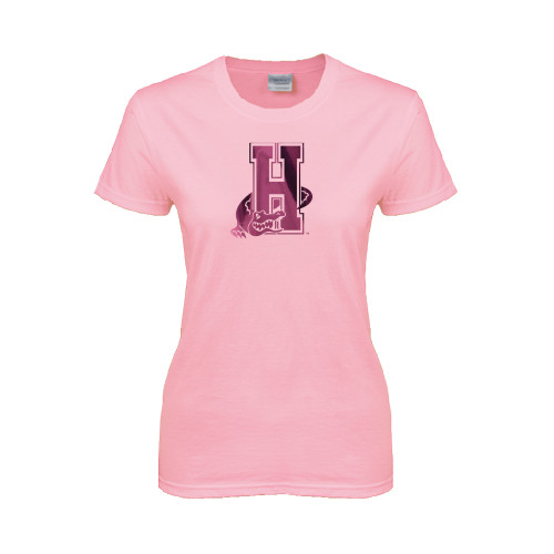 Community College Womens Pink Short Sleeve Tee-Hostos H w/Alligator Foil