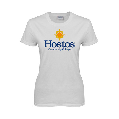 Community College Womens White Short Sleeve Tee-Hostos Community College w/Sun