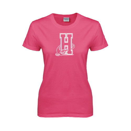 Community College Womens Hot Pink Short Sleeve Tee-Hostos H w/Alligator