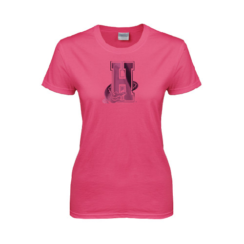 Community College Womens Hot Pink Short Sleeve Tee-Hostos H w/Alligator Foil