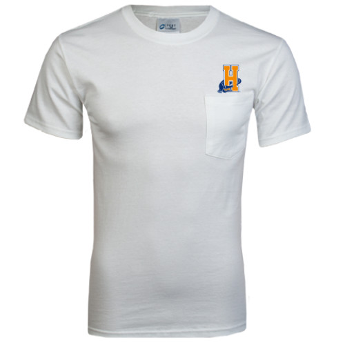 Community College White T-Shirt w/Pocket-Hostos H w/Alligator
