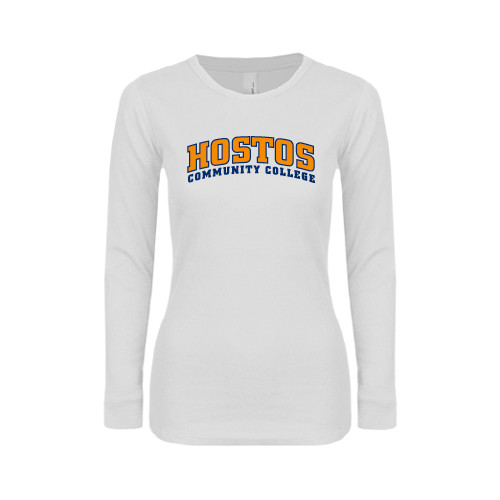 Community College Womens White Long Sleeve V Neck Tee-Hostos Community College Arch