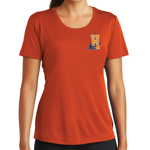 Community College Womens Orange Performance Tee-Hostos H w/Alligator