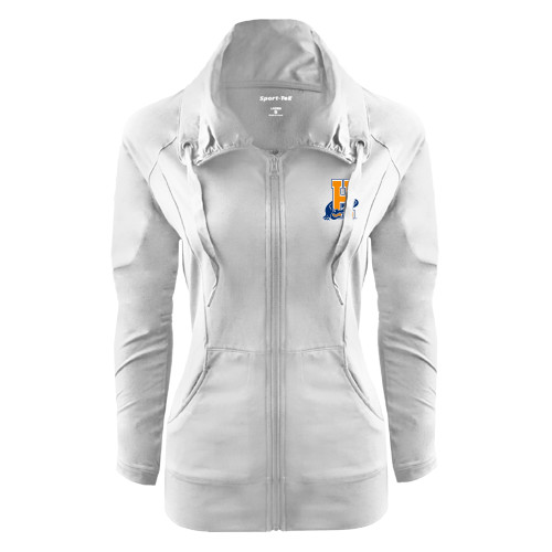 Community College Womens White Sport Wick Stretch Full Zip Jacket-Hostos H w/Alligator
