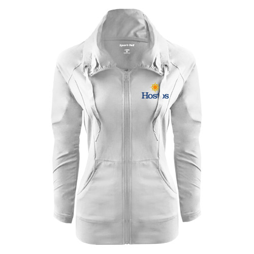 Community College Womens White Sport Wick Stretch Full Zip Jacket-Hostos w/Sun