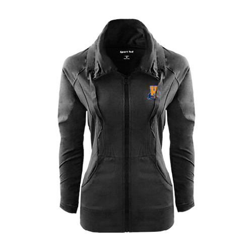 Community College Womens Black Sport Wick Stretch Full Zip Jacket-Hostos H w/Alligator
