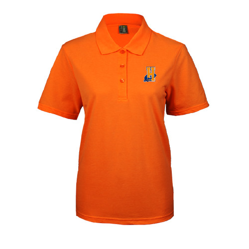 Community College Womens Silk Touch Orange Pique Polo-Hostos H w/Alligator