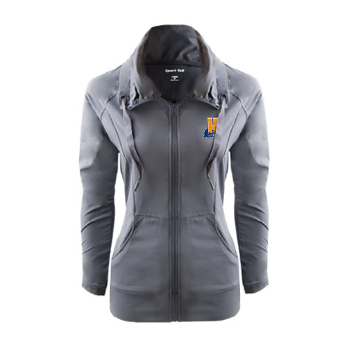 Community College Womens Charcoal Sport Wick Stretch Full Zip Jacket-Hostos H w/Alligator