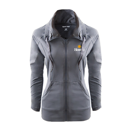 Community College Womens Charcoal Sport Wick Stretch Full Zip Jacket-Hostos w/Sun
