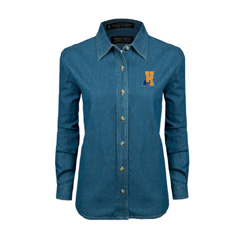 Community College Womens Denim Long Sleeve Shirt-Hostos H w/Alligator