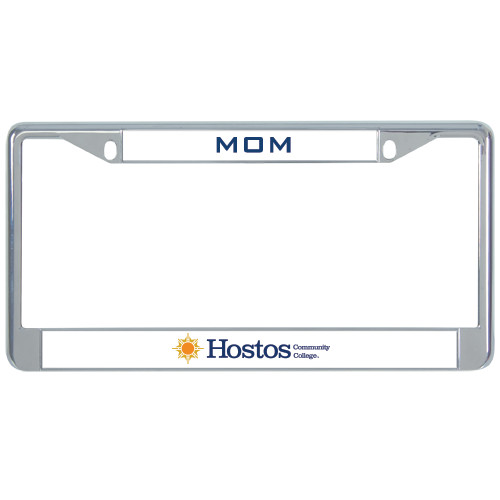 Community College Mom Metal License Plate Frame in Chrome-Hostos Community College w/Sun Flat