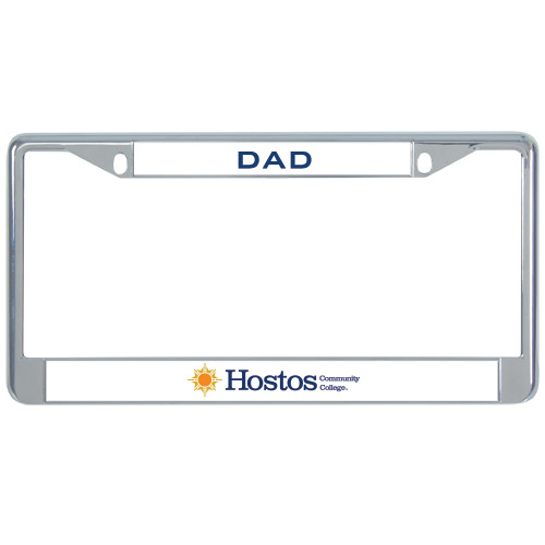 Community College Dad Metal License Plate Frame in Chrome-Hostos Community College w/Sun Flat
