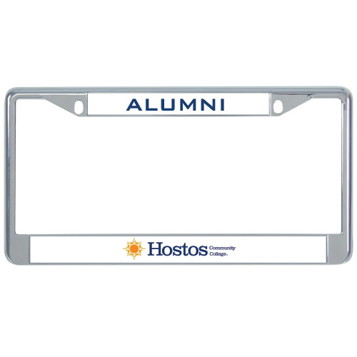 Community College Alumni Metal License Plate Frame in Chrome-Hostos Community College w/Sun Flat