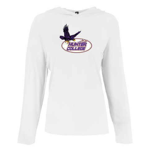 Womens White Long Sleeve Hooded Tee-Hunter College