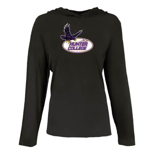 Womens Black Long Sleeve Hooded Tee-Hunter College