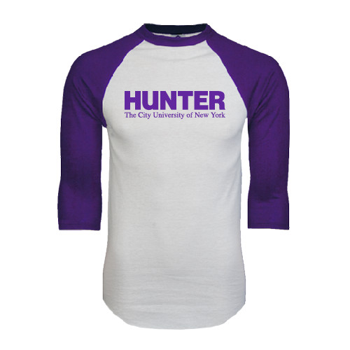 White/Purple Raglan Baseball T Shirt-Official Logo