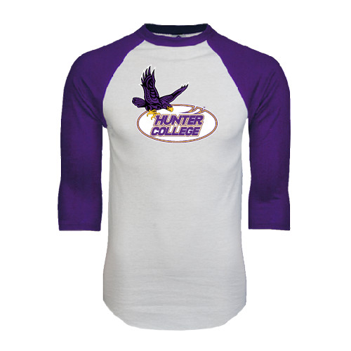 White/Purple Raglan Baseball T Shirt-Hunter College
