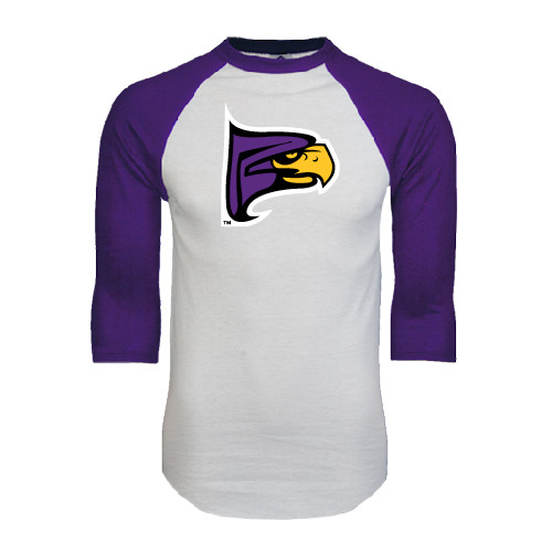 White/Purple Raglan Baseball T Shirt-Hawk Head