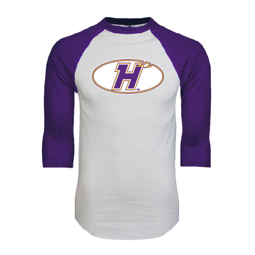 White/Purple Raglan Baseball T Shirt-H Mark