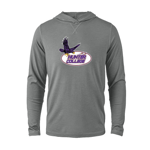 Grey Heather Long Sleeve Hooded Tee-Hunter College