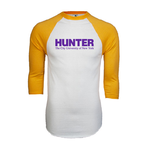 White/Gold Raglan Baseball T Shirt-Official Logo