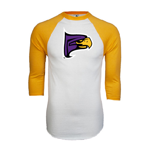 White/Gold Raglan Baseball T Shirt-Hawk Head
