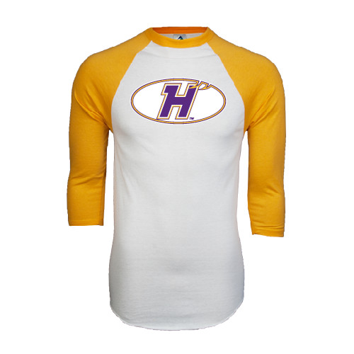 White/Gold Raglan Baseball T Shirt-H Mark