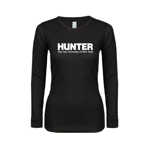 Womens Black Long Sleeve V Neck Tee -Official Logo