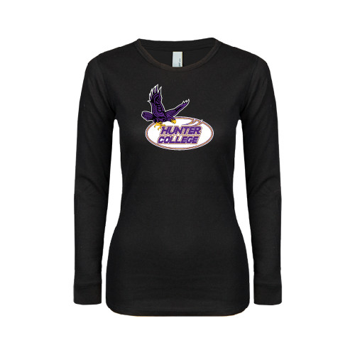 Womens Black Long Sleeve V Neck Tee -Hunter College
