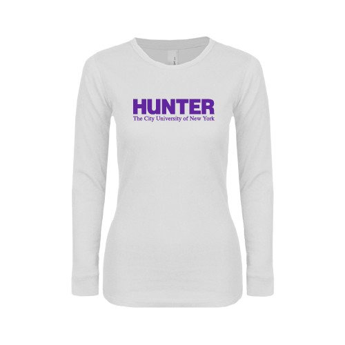 Womens White Long Sleeve V Neck Tee-Official Logo