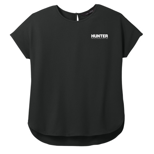 Mercer + Mettle Womens Black Stretch Crepe Crew-Official Logo