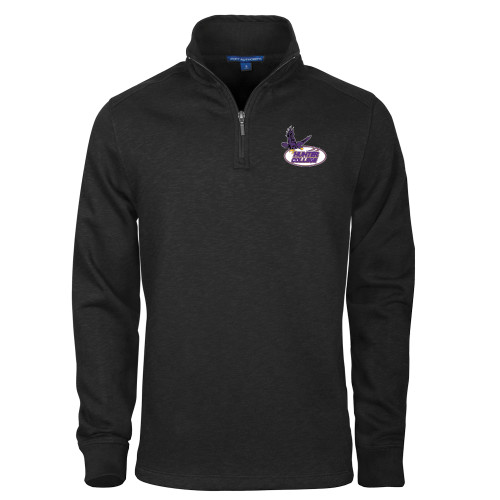 Black Slub Fleece 1/4 Zip Pullover-Hunter College