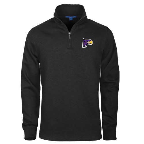 Black Slub Fleece 1/4 Zip Pullover-Hawk Head