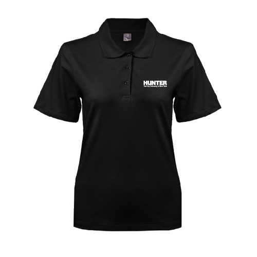 Womens Silk Touch Black Pique Polo-Official Logo