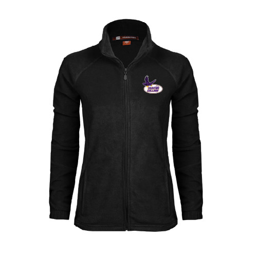 Womens Black Fleece Full Zip Jacket-Hunter College