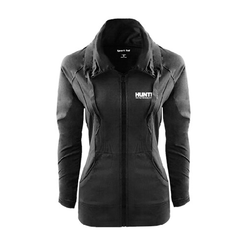 Womens Black Sport Wick Stretch Full Zip Jacket-Official Logo