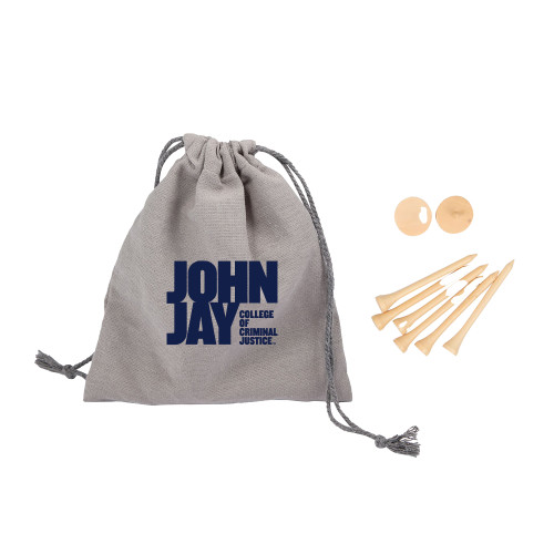 Bamboo Golf Tee Set w/ Grey Recycled Pouch-John Jay College of Criminal Justice Primary Mark