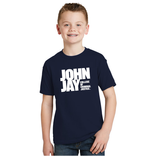 Youth Navy T Shirt-John Jay College of Criminal Justice Primary Mark