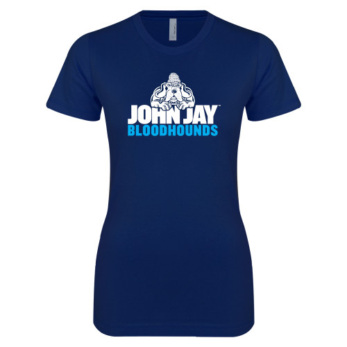 Next Level Womens Navy Boyfriend Tee-John Jay College of Criminal Justice Bloodhounds with Bloodhound Mascot