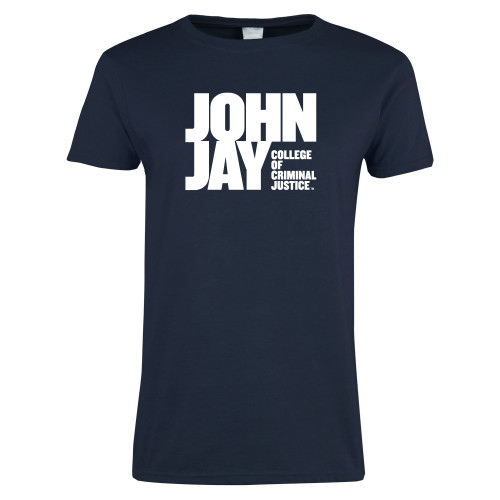 Womens Short Sleeve Navy Tee-John Jay College of Criminal Justice Primary Mark
