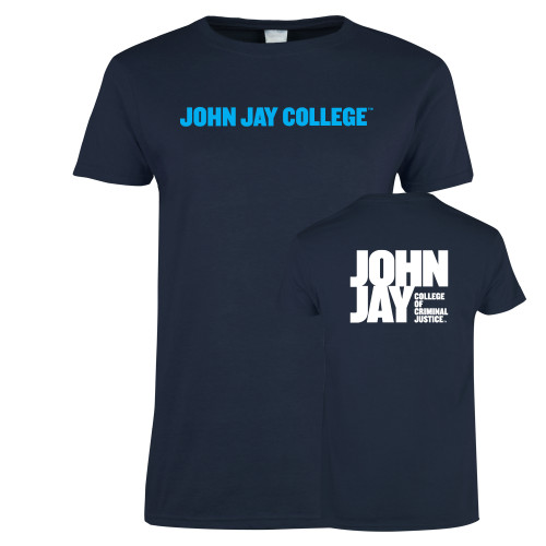 Womens Short Sleeve Navy Tee-John Jay College of Criminal Justice Wordmark Horizontal
