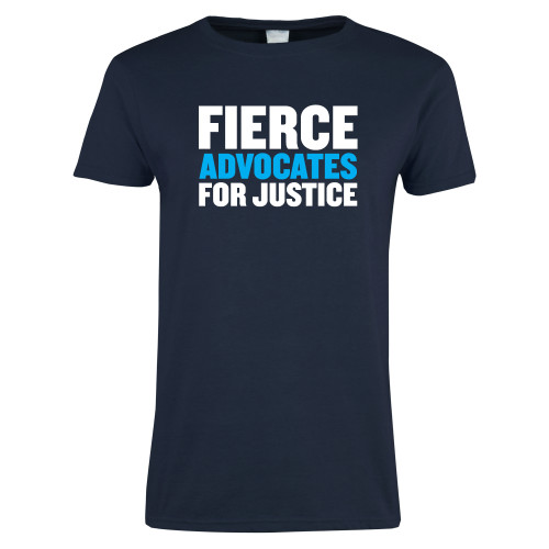 Womens Short Sleeve Navy Tee-John Jay College of Criminal Justice Fierce Advocates For Justice
