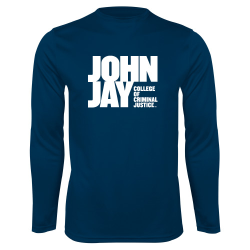 Navy Performance Long Sleeve Shirt-John Jay College of Criminal Justice Primary Mark