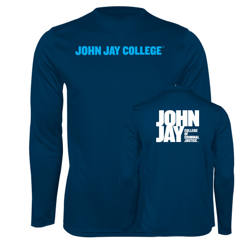 Navy Performance Long Sleeve Shirt-John Jay College of Criminal Justice Wordmark Horizontal