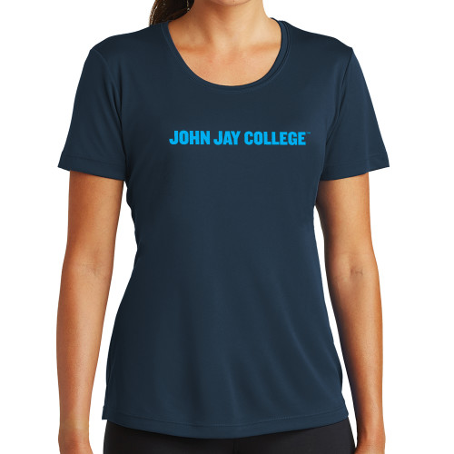 Womens Navy Performance Tee-John Jay College of Criminal Justice Wordmark Horizontal
