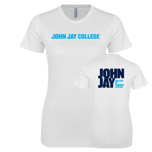 Next Level Womens White Boyfriend Tee-John Jay College of Criminal Justice Wordmark Horizontal
